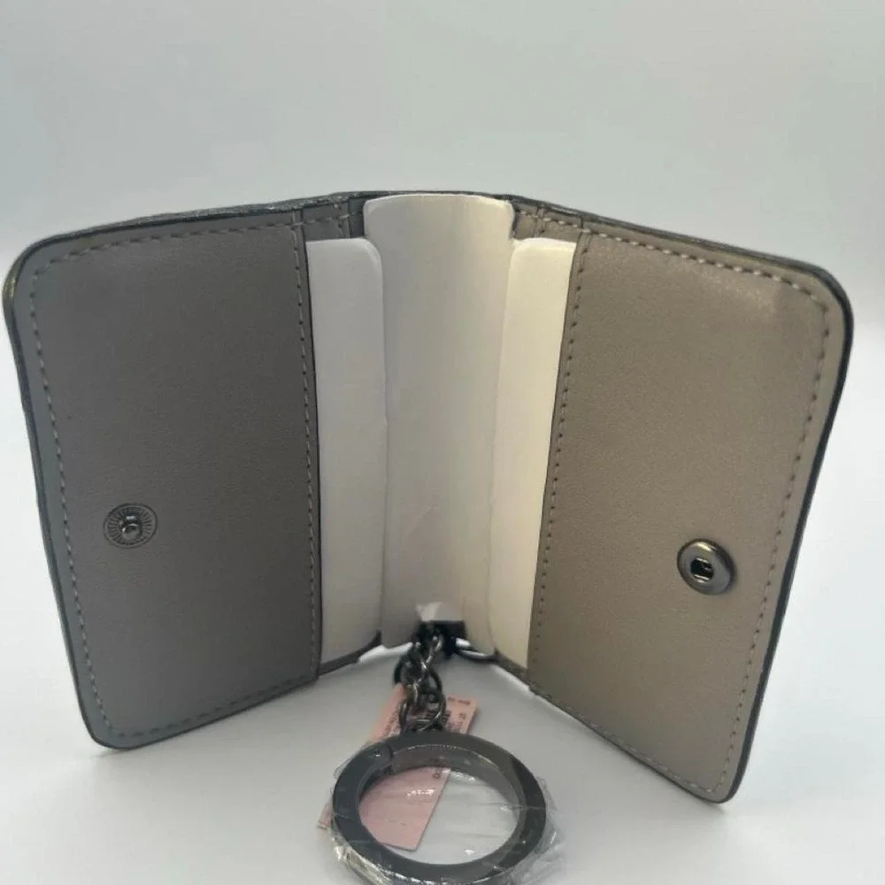 NWT Victoria's Secret Grey Quilted Studded Keychain Card Case Zip Mini Wallet